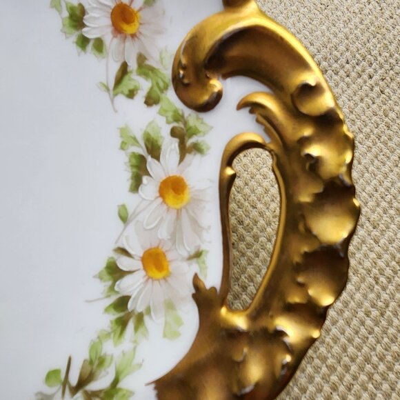 T & V Limoges Daisy Chain 2 Handled Venice Cake Plate 11" Heavy Gold Trim France - Picture 2 of 11